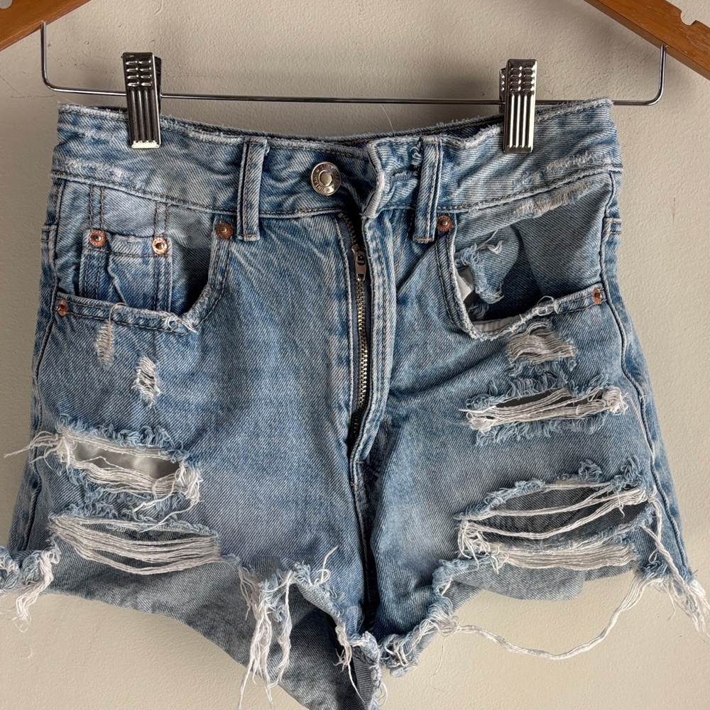 Stradivarius Light Blue Distressed Jean Shorts